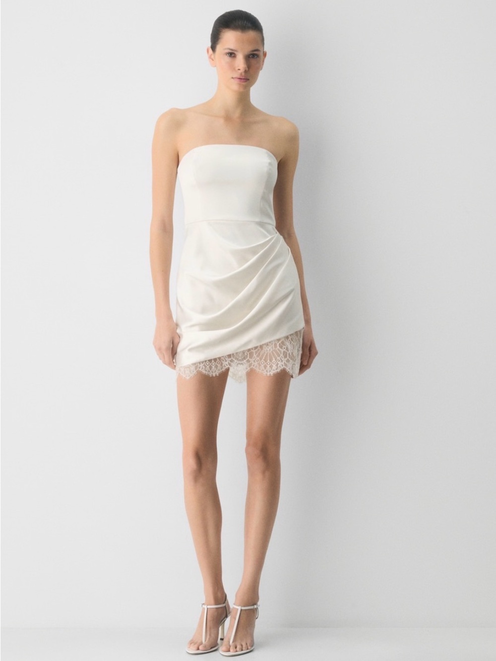 Strapless White Lace-Hem Mini Dress